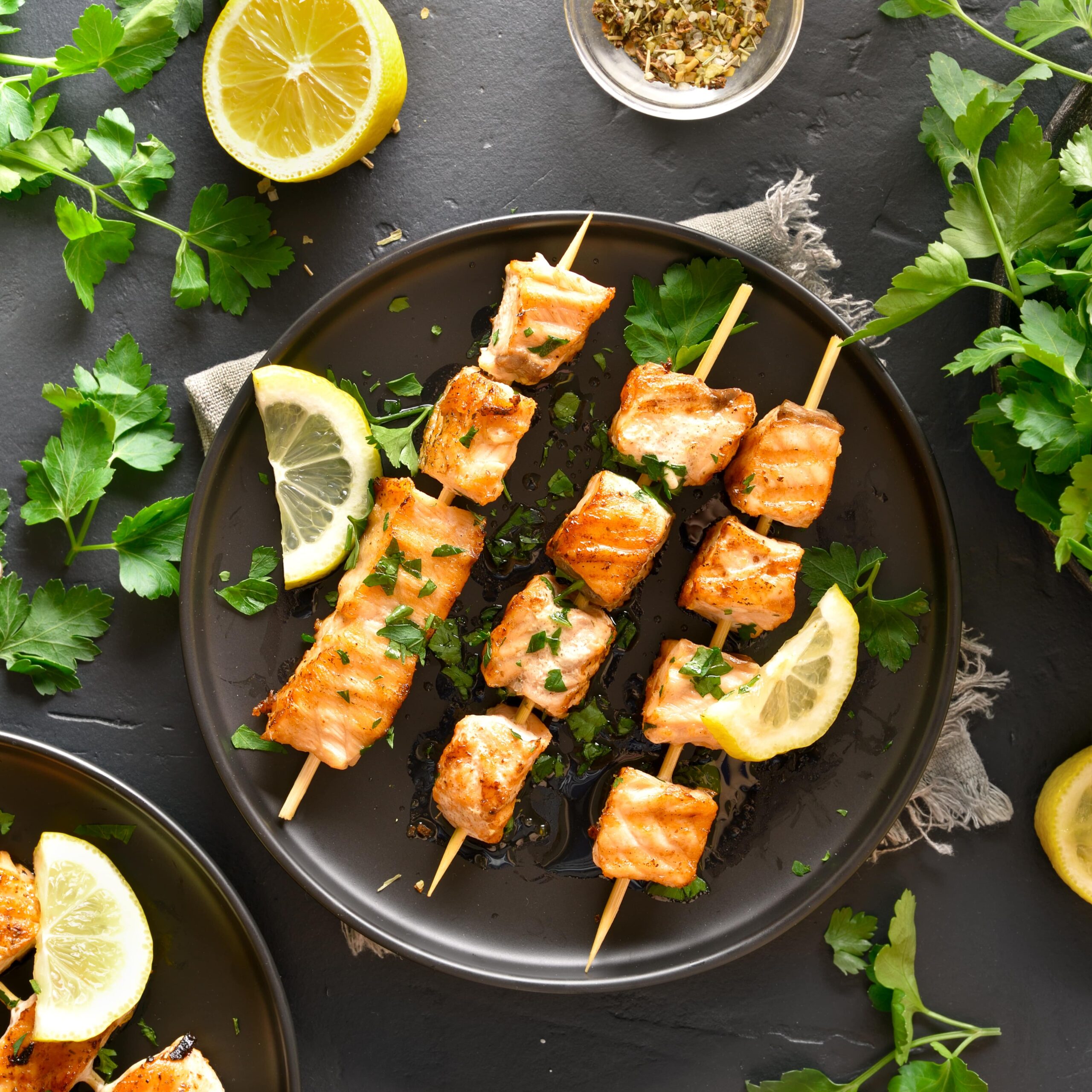 Barbecue salmon skewer