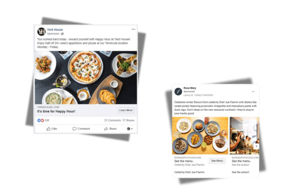 Restaurant social media paid advertisements on Facebook and Instagram